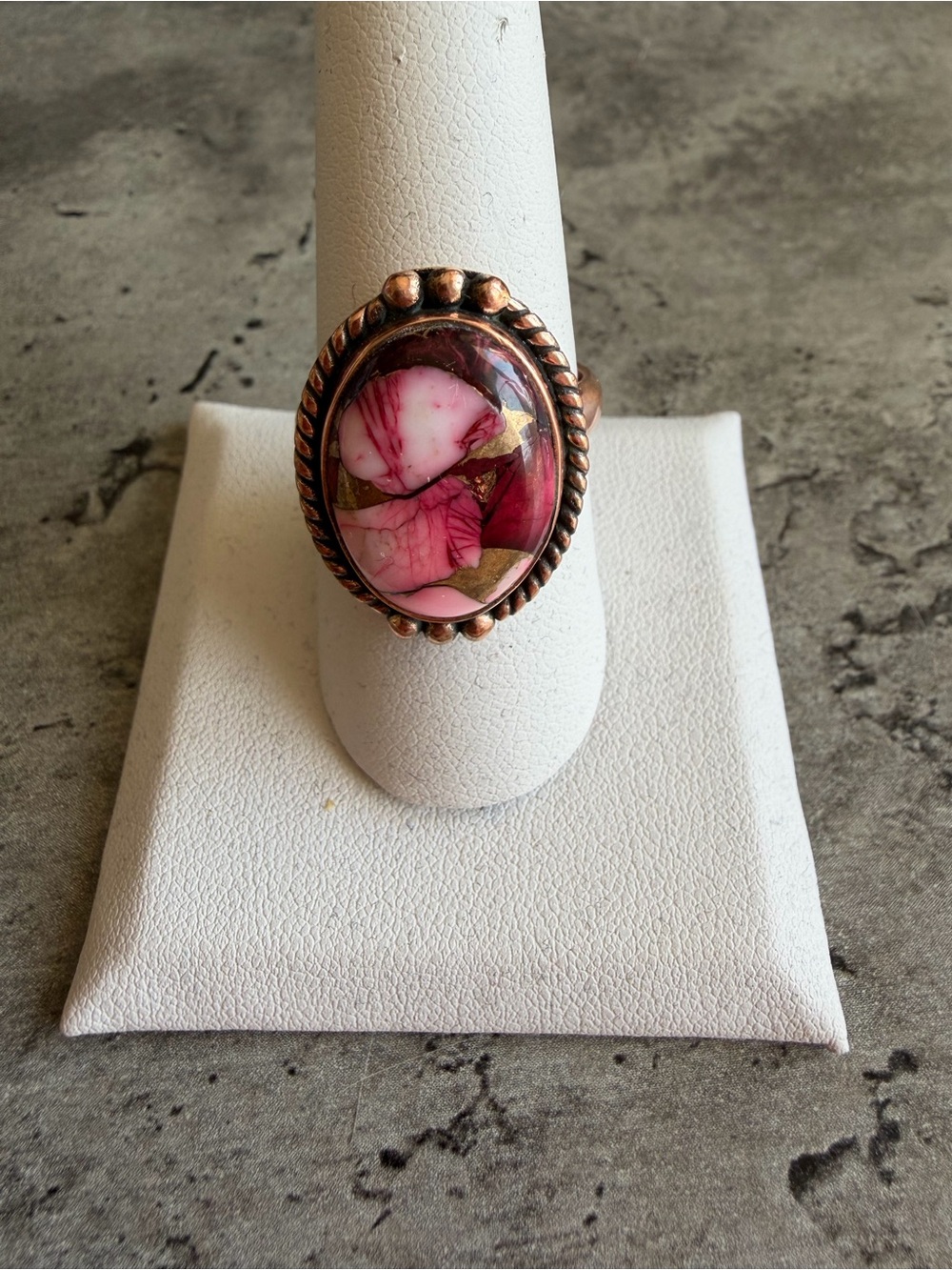 Red Dahlia Turquoise Dome Ring with Copper Setting